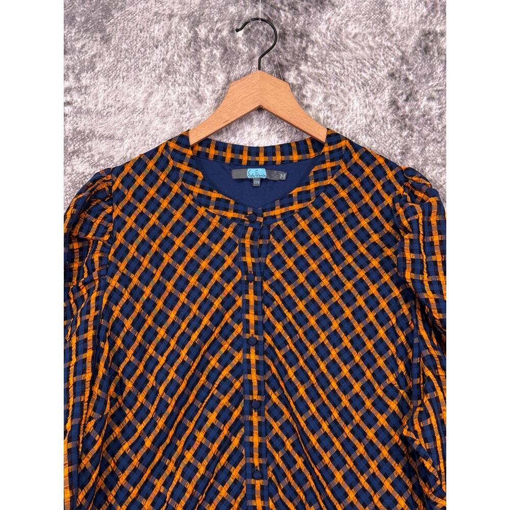 Eva Franco Navy and Orange Plaid Collarless Tunic Blouse- size 22w - Picture 2 of 8